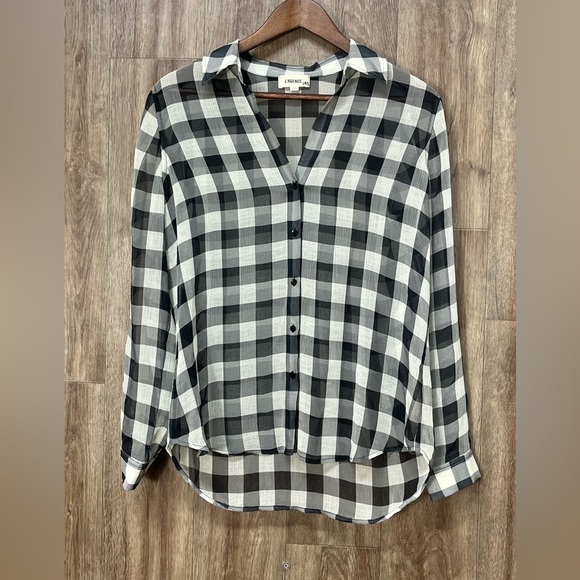 L’Agence Argo Black and White Buffalo Plaid Sheer Top - Picture 1 of 9